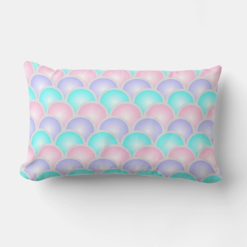 pretty purple pink aqua blue pastel mermaid scales lumbar pillow