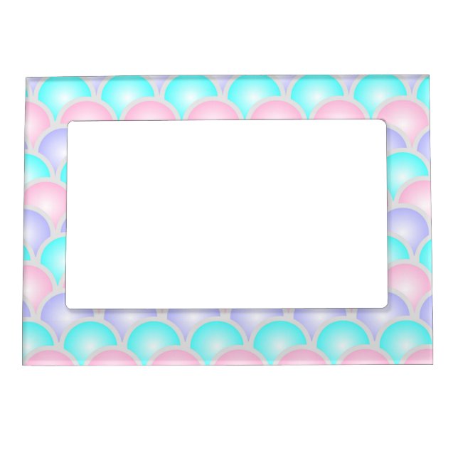 pretty purple pink aqua blue pastel mermaid scales magnetic frame (Front)