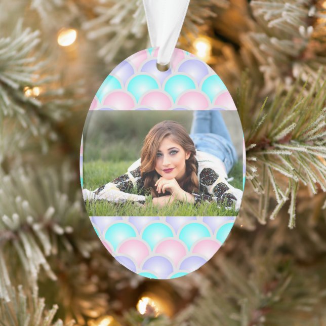 pretty purple pink aqua blue pastel mermaid scales ornament (Tree)