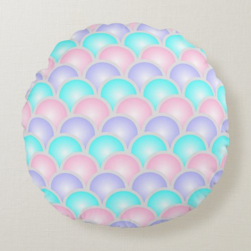 pretty purple pink aqua blue pastel mermaid scales round pillow