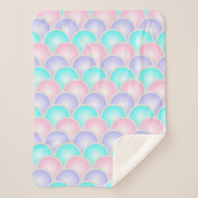 pretty purple pink aqua blue pastel mermaid scales sherpa blanket (Front)