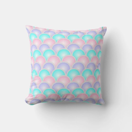 pretty purple pink aqua blue pastel mermaid scales throw pillow