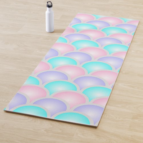 pretty purple pink aqua blue pastel mermaid scales yoga mat