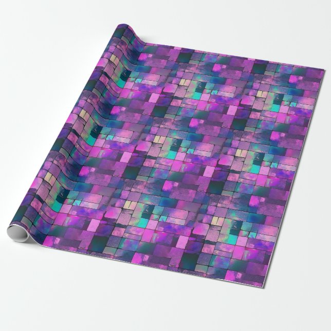 Pretty Purple Pink Blue Squares Rectangles Pattern Wrapping Paper (Unrolled)