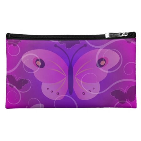Pretty Purple Pink Butterfly Suede Cosmetics Bags