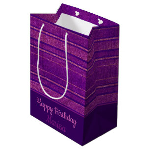 Pretty Purple Pink Distressed Stripes Pattern Medium Gift Bag