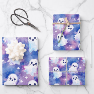 Pretty Purple pink Ghost Halloween Heva Weva Wrapping Paper Sheets