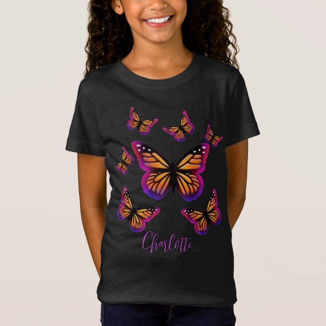 Pretty purple pink orange butterflies   T-Shirt (Front)