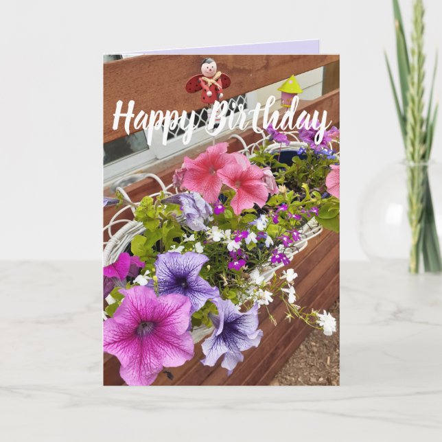 Pretty Purple & Pink Petunias Garden Birthday Card (Front)