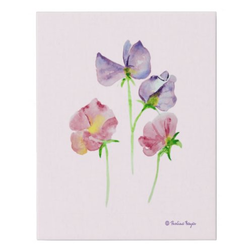 Pretty Purple Pink Sweet Peas Hand Painted Faux Canvas Print