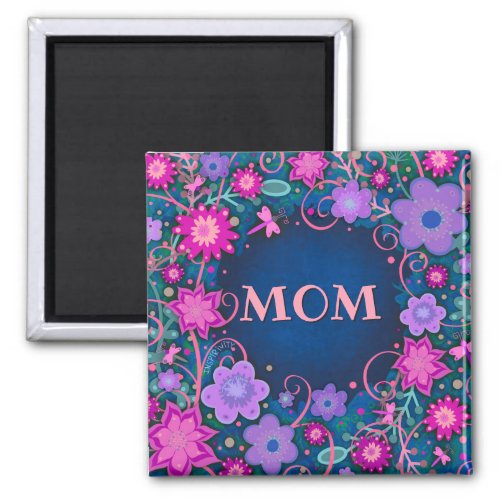 Pretty Purple Pink Whimsical Floral Fun Mom  Magnet