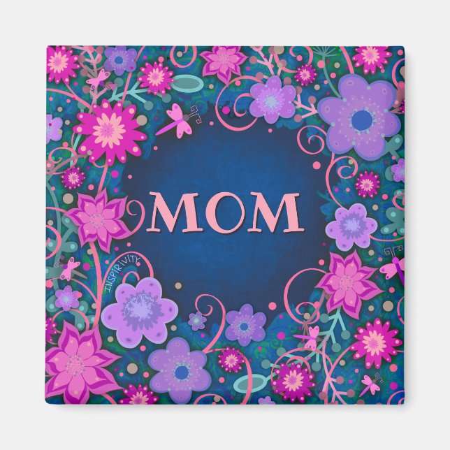 Pretty Purple Pink Whimsical Floral Fun Mom  Magnet (Front)