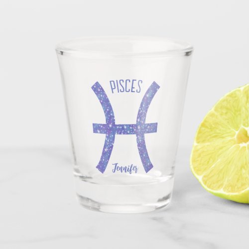 Pretty Purple Pisces Astrology Sign Personalized Shot Glass