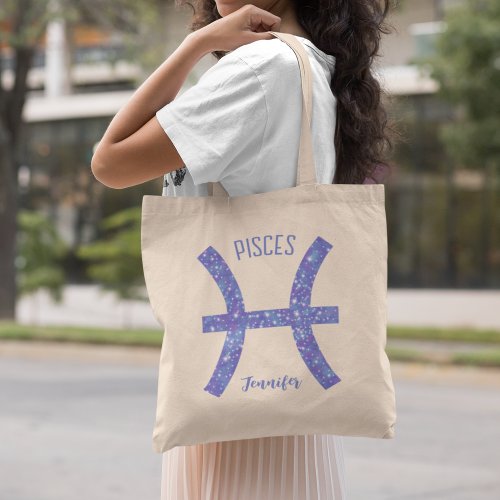 Pretty Purple Pisces Astrology Sign Personalized Tote Bag