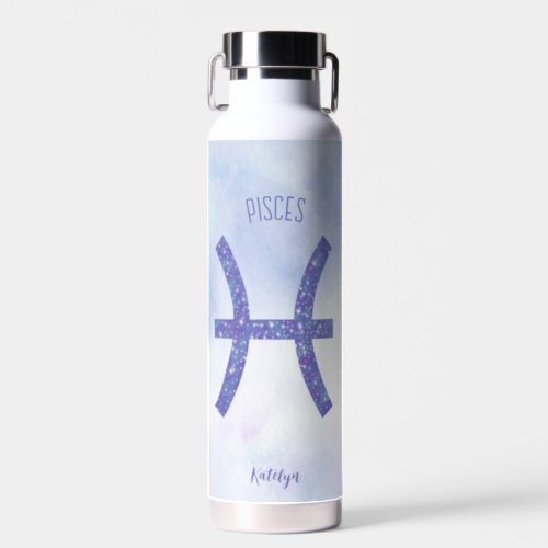 Pretty Purple Pisces Astrology Sign Personalized Water Bottle