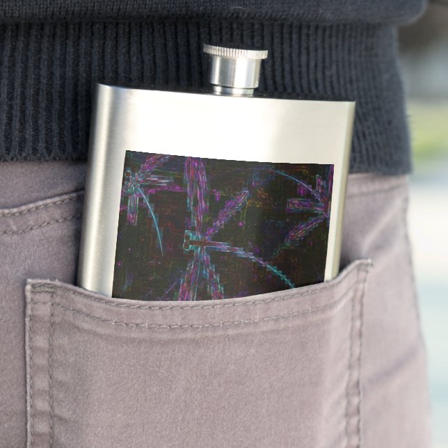 Pretty Purple Pixelated Dragonfly Flask (In Situ)
