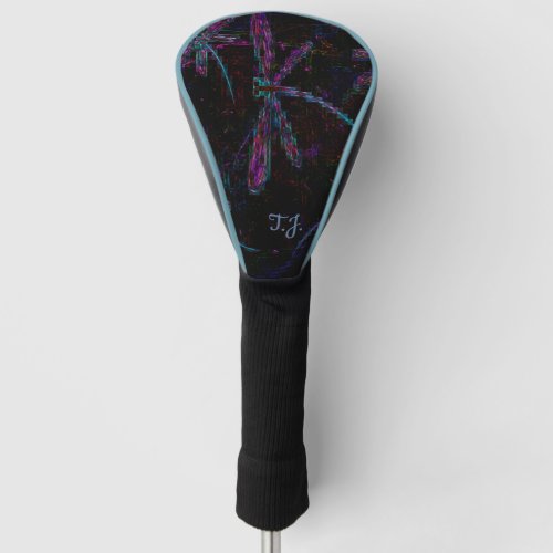 Pretty Purple Pixelated Dragonfly Golf Head Cover