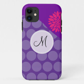 Pretty Purple Polka Dots Wave with Pink Flower iPhone 11 Case
