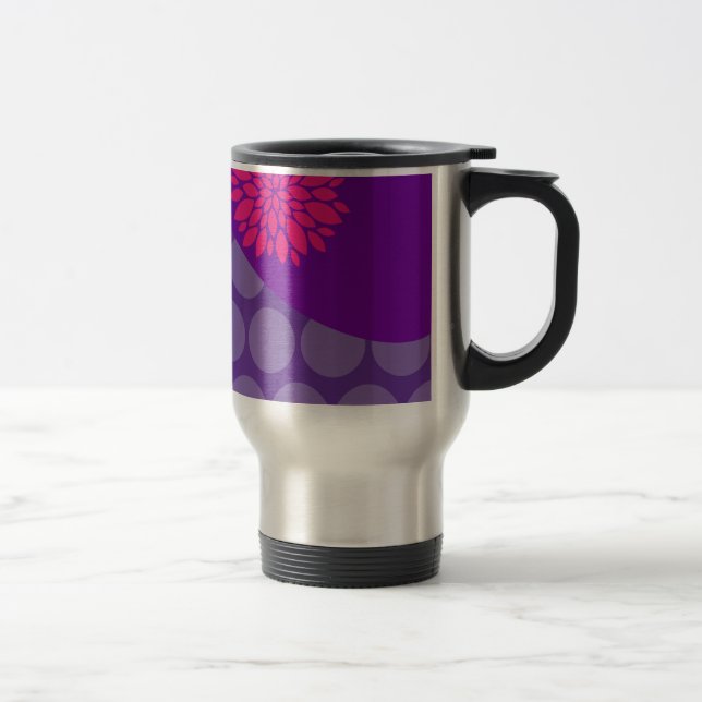 Pretty Purple Polka Dots Wave with Pink Flower Travel Mug (Right)