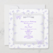 Pretty Purple Quinceanera Party Tiara Butterfly Invitation (Back)