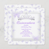 Pretty Purple Quinceanera Party Tiara Butterfly Invitation (Front/Back)