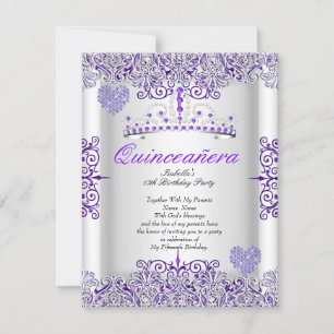 Pretty Purple Quinceanera Party Tiara Hearts Invitation
