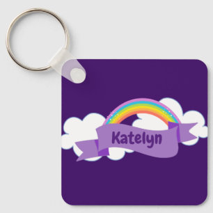 Pretty Purple Rainbow Customizable Keychain