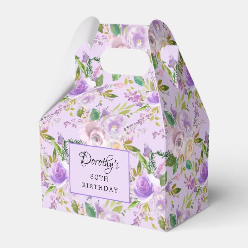 Pretty Purple Rose Floral 80th Birthday Favor Boxes
