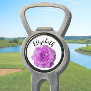 Pretty purple rose flower custom name womens divot tool