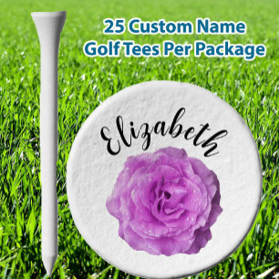 Pretty purple rose flower custom name womens golf tees