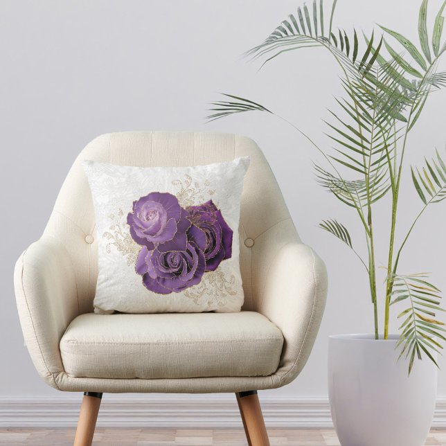 Pretty Purple Roses Floral  Throw Pillow (Creator Uploaded)