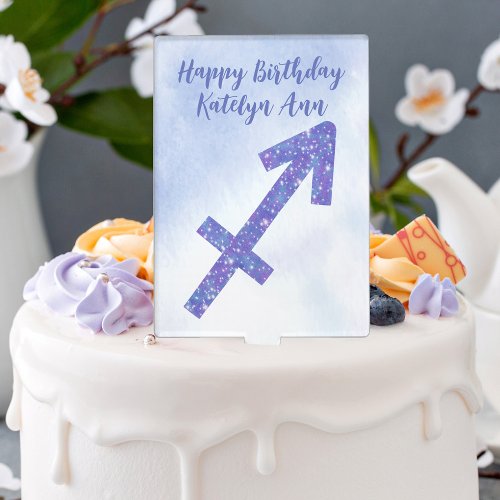 Pretty Purple Sagittarius Astrology Sign Birthday Cake Topper