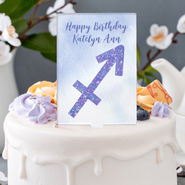 Pretty Purple Sagittarius Astrology Sign Birthday Cake Topper (Creator Uploaded)
