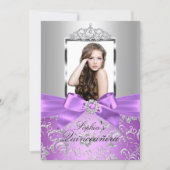 Pretty Purple Silver Bow & Tiara Quinceanera Invitation (Front)
