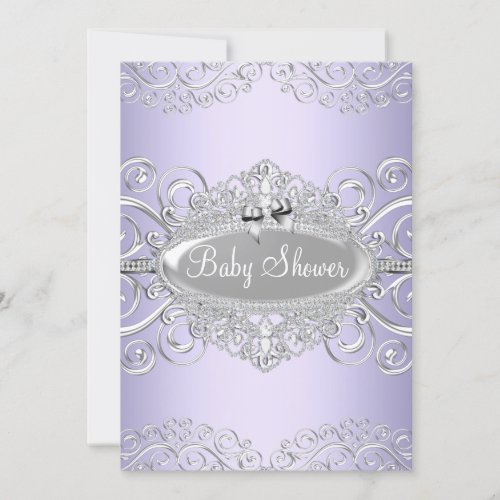 Pretty Purple  Silver Damask Princess Baby Shower Invitation