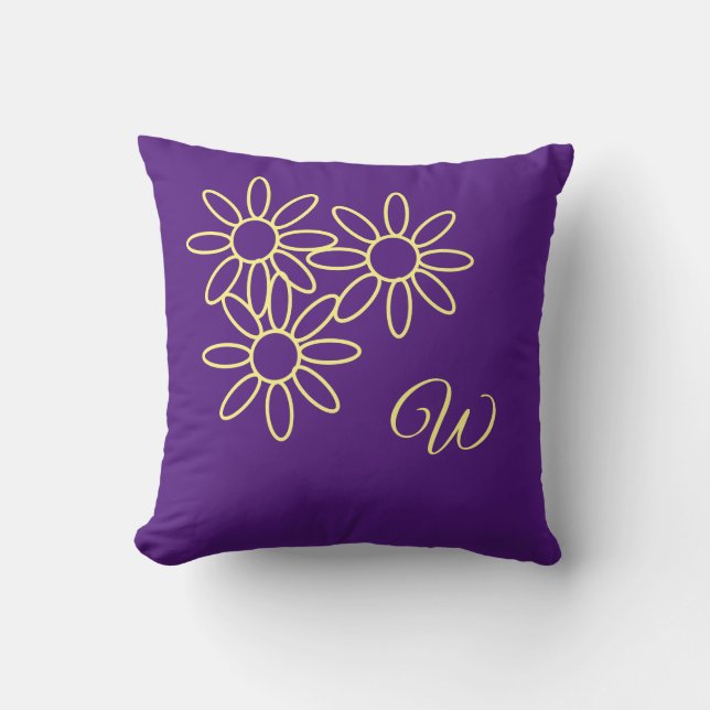Pretty Purple & Simple Floral Monogram Throw Pillow (Front)