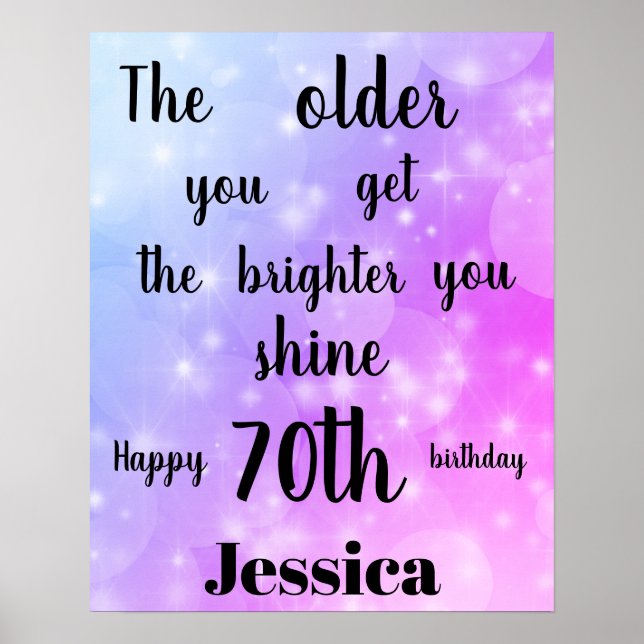 Pretty Purple sparkle 70th Birthday Name Poster (Front)