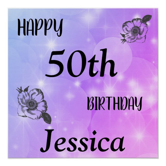 Pretty Purple sparkle Happy 50th Birthday Poster (Front)