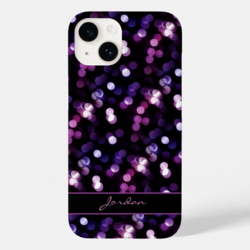 Pretty Purple Sparkle Lights with Name Case_Mate iPhone 14 Case