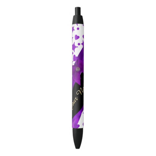 Pretty purple spotty girly pattern personalized black ink pen