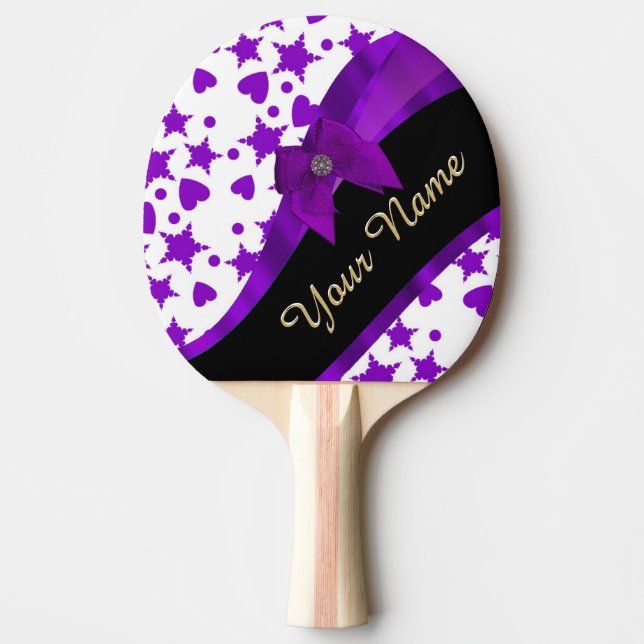 Pretty purple spotty girly pattern personalized Ping-Pong paddle (Front)