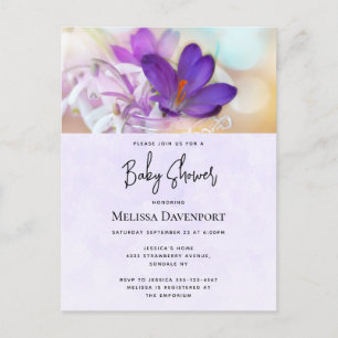 Pretty Purple Spring Crocus Baby Shower Invitation Postcard