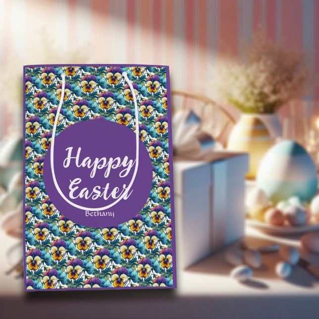 Pretty Purple Spring Pansy Patch Pattern Easter Medium Gift Bag (Creator Uploaded)