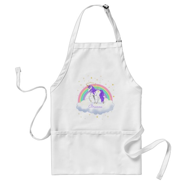 Pretty Purple Sweet Dreams Rainbow Unicorn Adult Apron (Front)