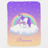 Pretty Purple Sweet Dreams Rainbow Unicorn Baby Blanket