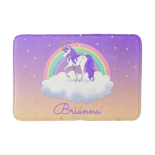 Pretty Purple Sweet Dreams Rainbow Unicorn Bath Mat
