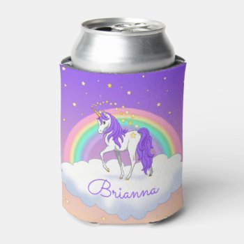 Pretty Purple Sweet Dreams Rainbow Unicorn Can Cooler by Fun_Forest at Zazzle