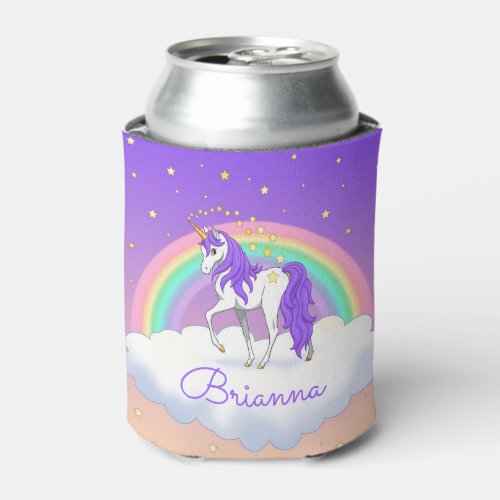 Pretty Purple Sweet Dreams Rainbow Unicorn Can Cooler