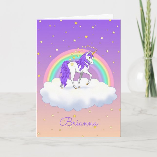 Pretty Purple Sweet Dreams Rainbow Unicorn Card (Front)