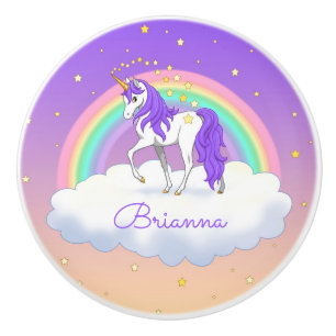 Pretty Purple Sweet Dreams Rainbow Unicorn Ceramic Knob